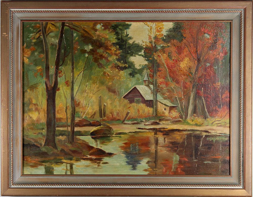 Appraisal: American School Impressionist Autumnal Landscape American School Impressionist Autumnal River