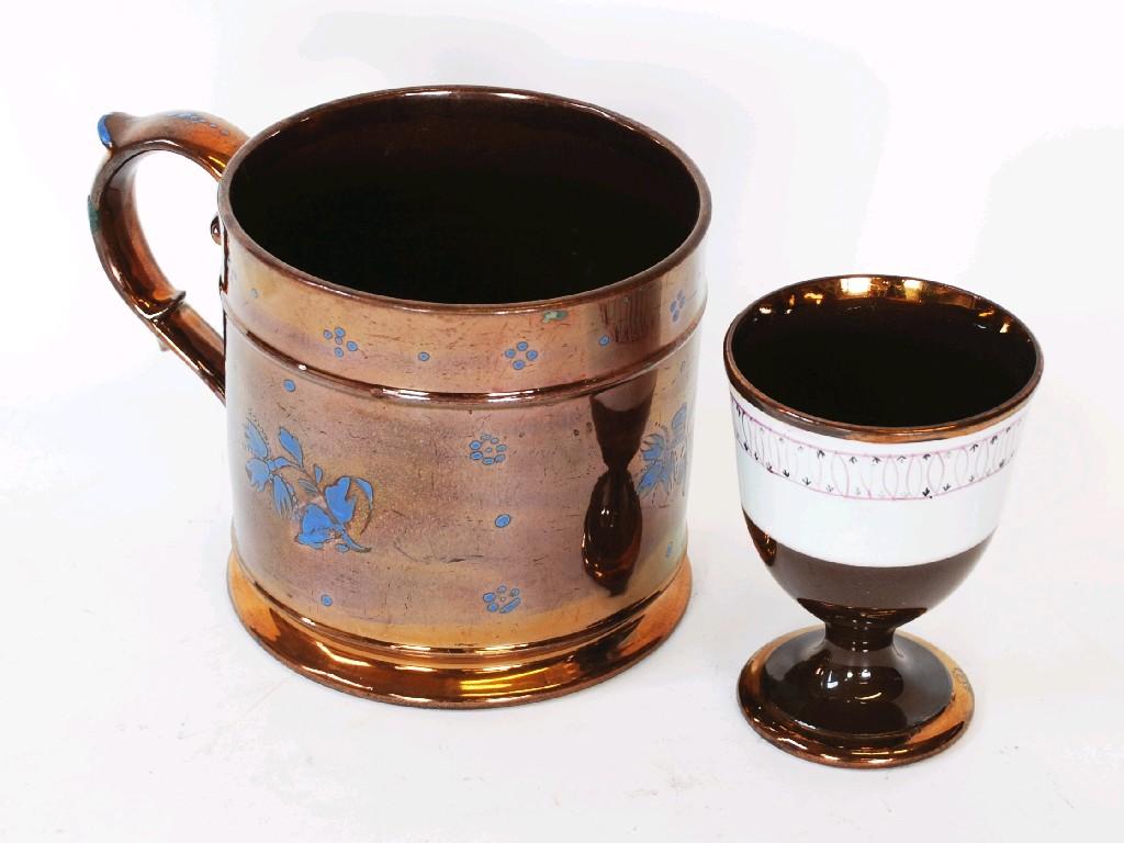 Appraisal: TWO PIECES OF NINETEENTH CENTURY COPPER LUSTRE POTTERY comprising goblet