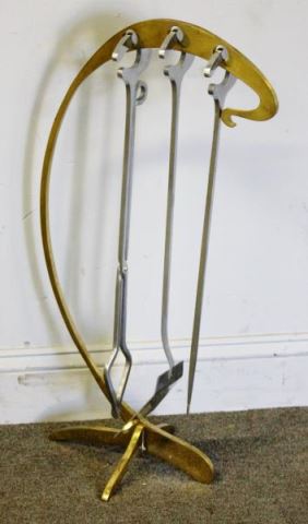 Appraisal: Midcentury Jacques Charles Fireplace Tools Brass and steel Unmarked Circa