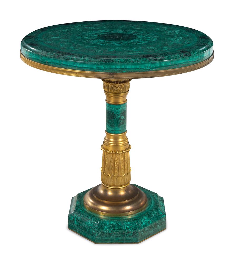 Appraisal: An Empire Style Gilt Bronze Mounted Malachite Veneered Table An