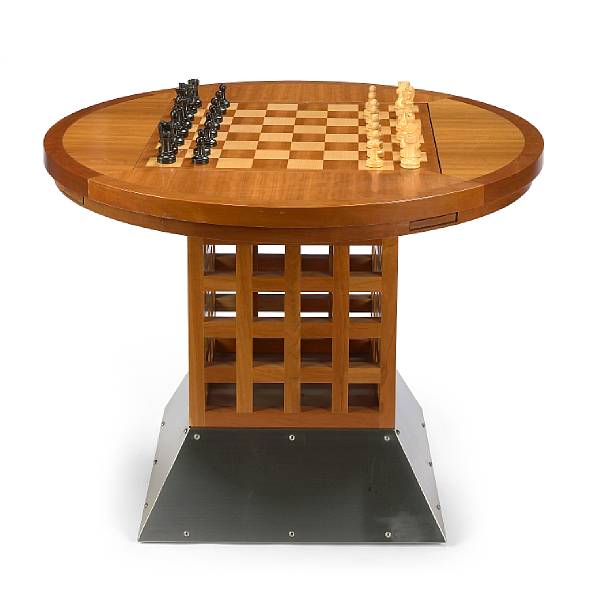 Appraisal: A Gwathmey Siegel mixed wood and brushed steel games table