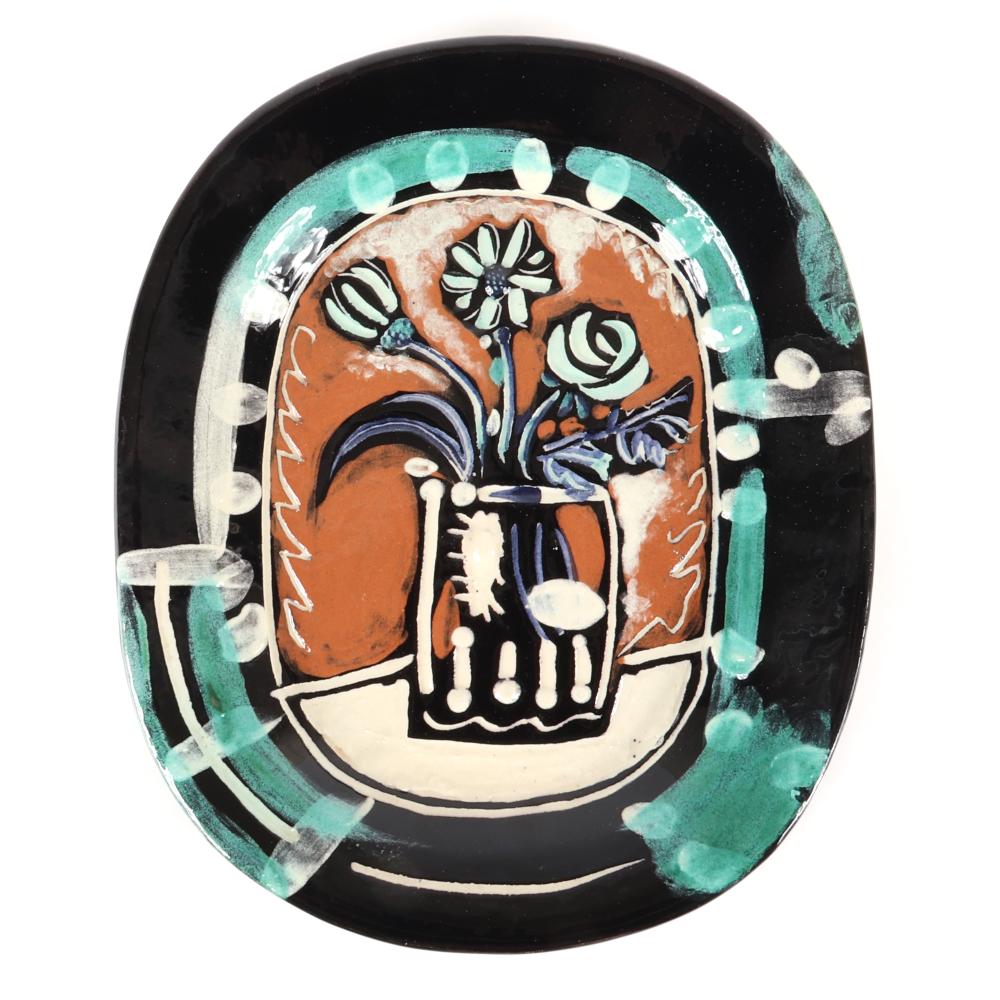 Appraisal: PABLO PICASSO BOUQUET MADOURA GLAZED EARTHENWARE PLATTER CIRCA IMPRESSED STAMPS