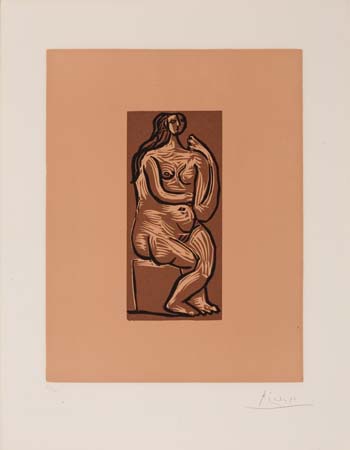 Appraisal: PABLO PICASSO Femme nue assise Color linoleum cut x mm