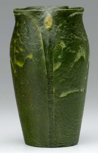 Appraisal: GRUEBY Three-lobed vase by Wilhemina Post with full-height leaves alternating