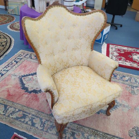 Appraisal: Oak Wing Back Chair golden brocade floral