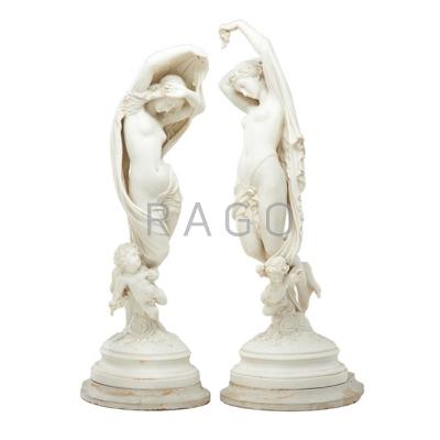 Appraisal: PAIR OF CONTINENTAL PARIAN FIGURES Classical nudes th th c