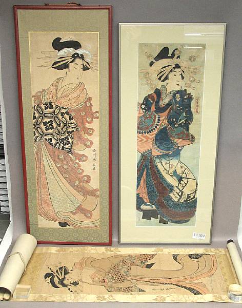 Appraisal: Various artists th Century Three kakemono-e One mounted as a