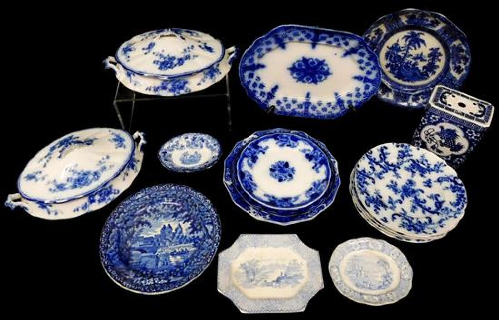 Appraisal: Flow blue and transferware porcelain pieces mostly English including Staffordshire