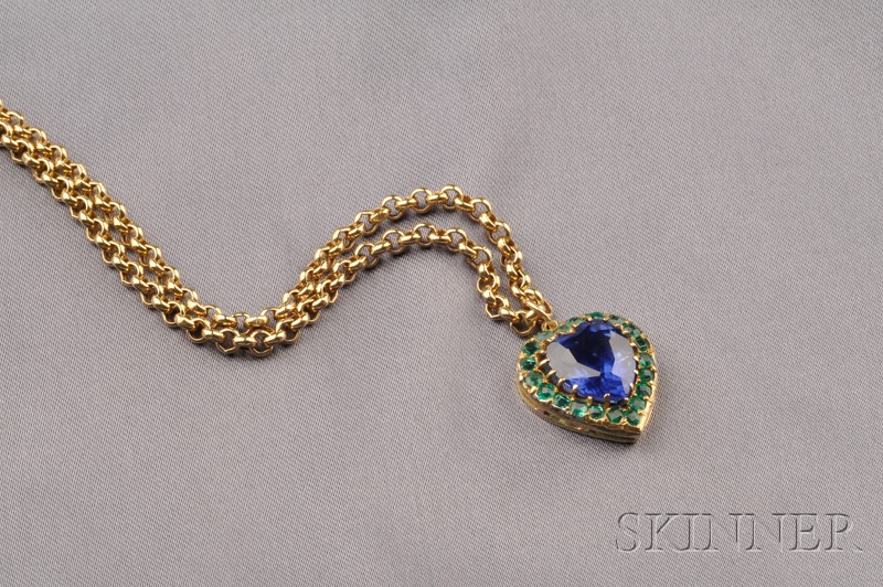 Appraisal: kt Gold Sapphire and Emerald Heart Pendant set with a