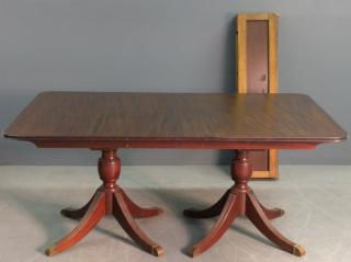 Appraisal: Dining table Mahogany double pedestal dining room table with four