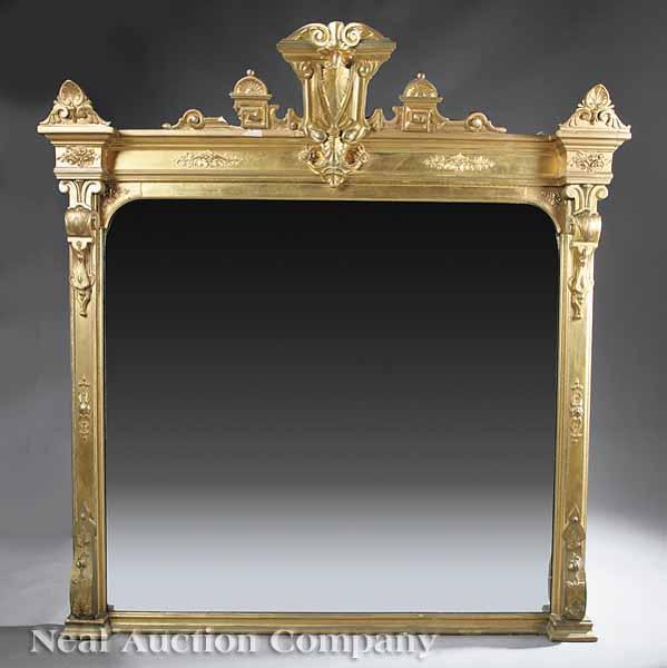 Appraisal: An American Neo-Grec Giltwood Overmantel Mirror late th c blocked