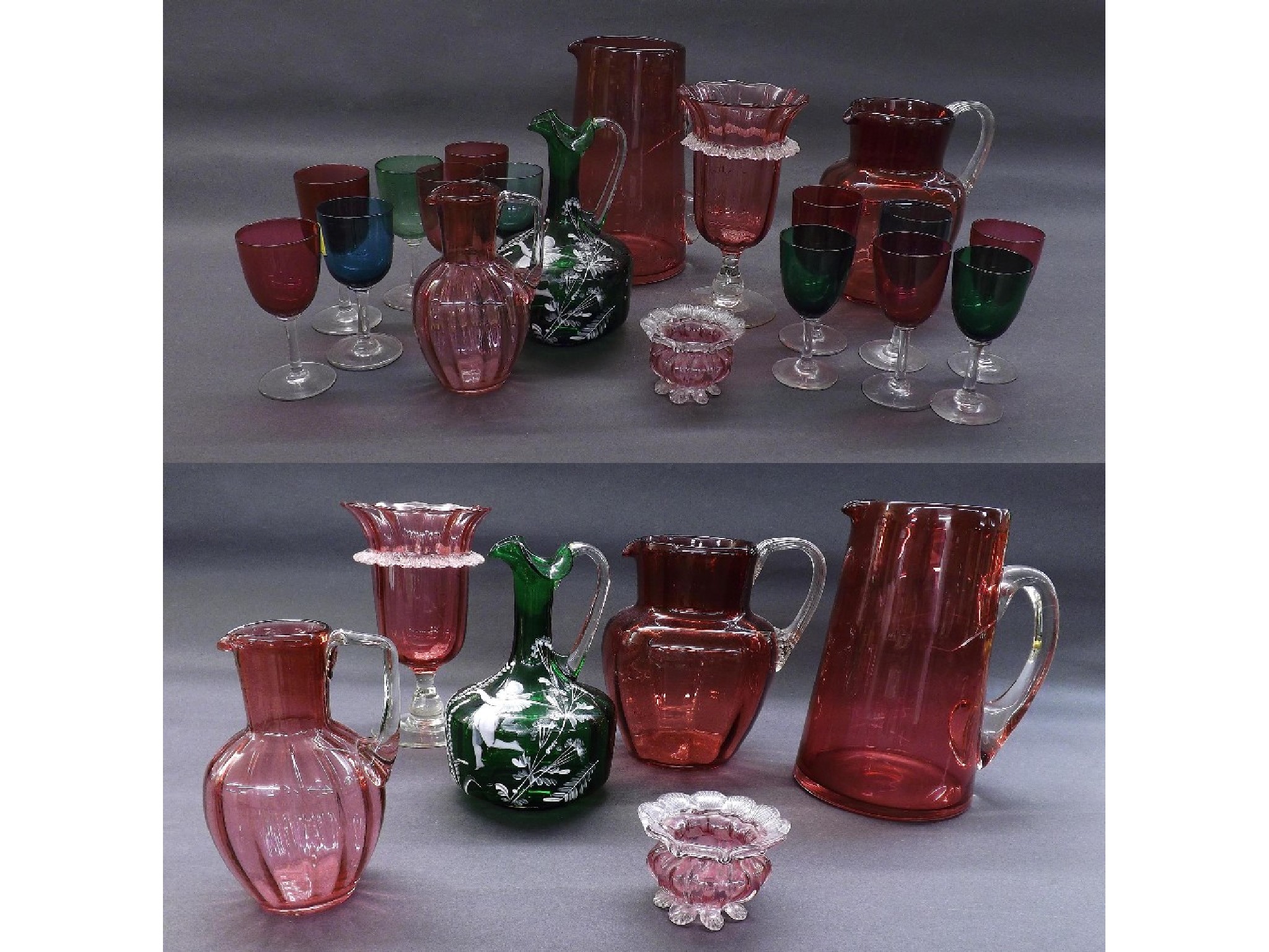 Appraisal: Collection of Victorian and later cranberry and green glass to