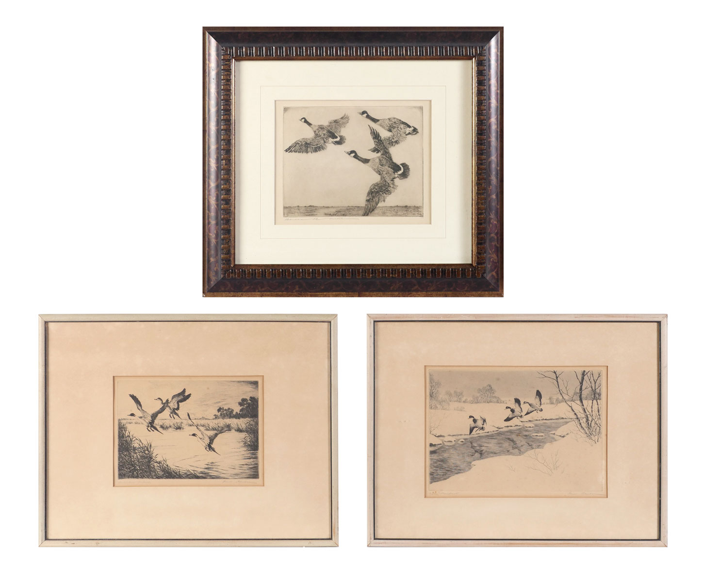 Appraisal: THREE PIECE DUCK ETCHING LOT To include two by Hans