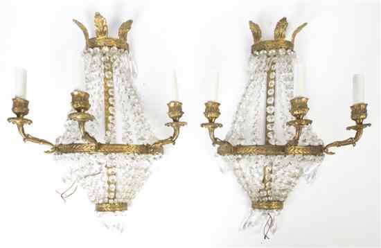 Appraisal: A Pair of Regency Style Gilt Metal Three-Light Sconces each