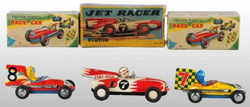 Appraisal: Lot of Tin Race Car Friction Toys Description Japanese Working