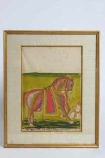 Appraisal: Pair of Mughal Indian Horse Groom Paintings Hand-colored Sanskrit inscriptions