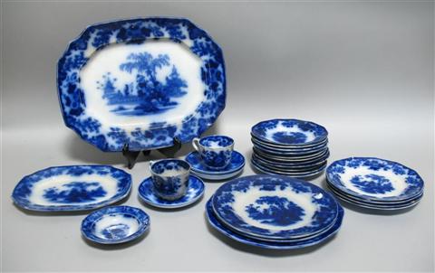 Appraisal: GROUP OF 'SCINDE' PATTERN FLOW BLUE TABLEWARES Mid th century