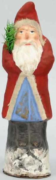 Appraisal: Paper Mache Belsnickle Santa with Red Coat Holding fir tree