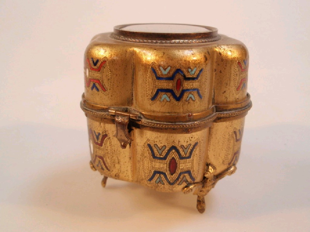 Appraisal: A thC gilt metal jewel casket of hexafoil design the