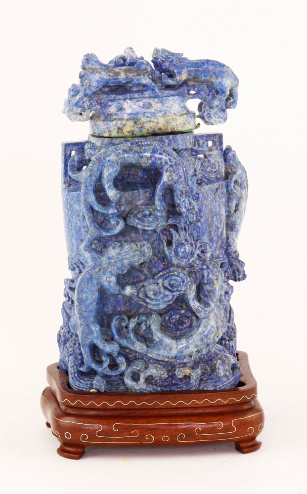 Appraisal: - Chinese Carved Lapis Vase Chinese carved vase sodalite lapis