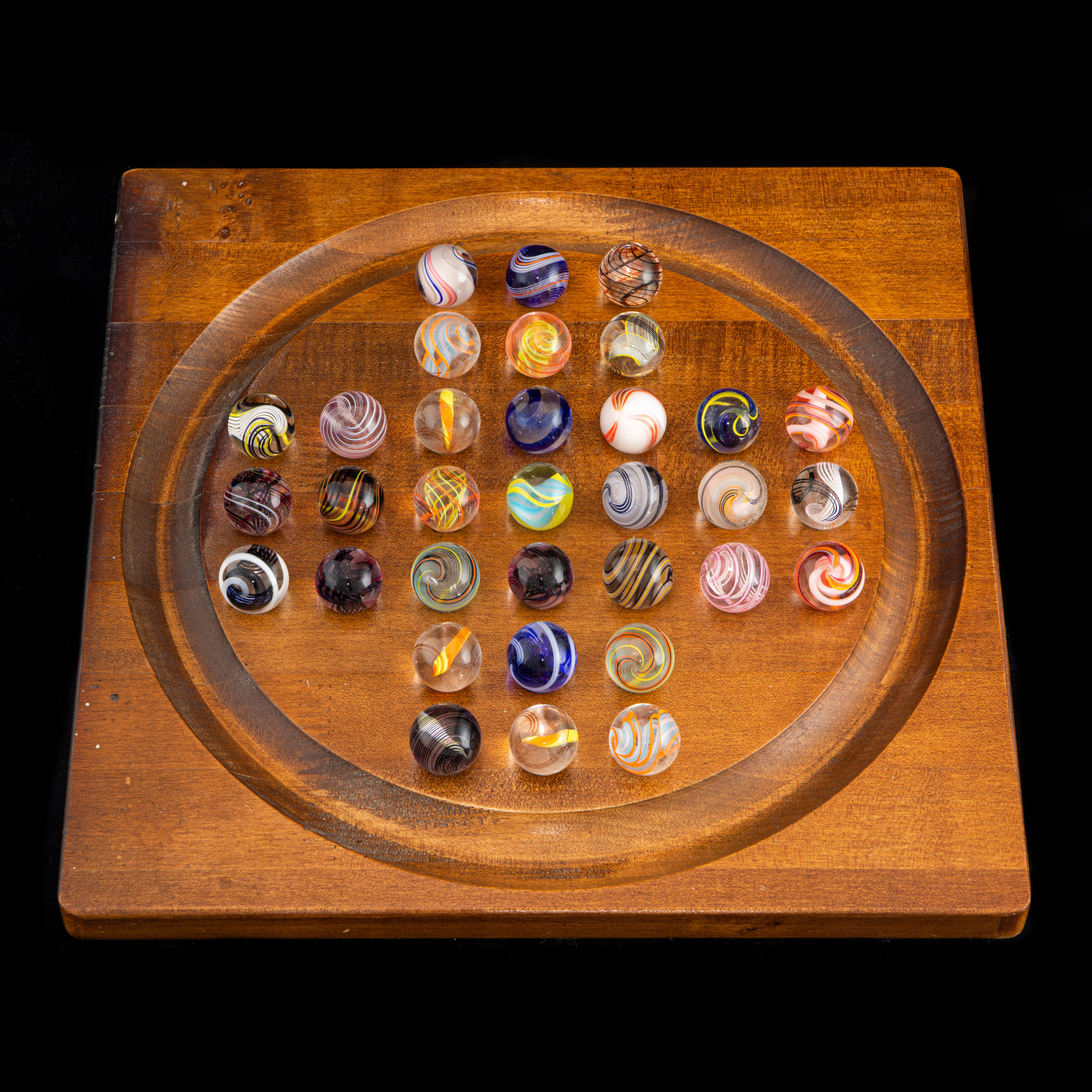 Appraisal: GLASS AND WOOD MARBLE SOLITAIRE GAME Glass and wood marble