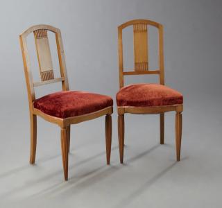 Appraisal: Pair of French Art Deco Carved Beech Boudoir Chair Pair