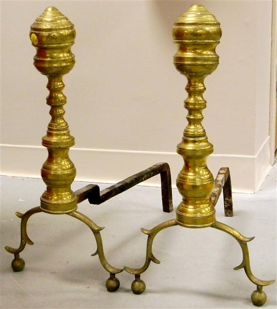 Appraisal: Pair brass andirons th C with spurred cabriole legs ''