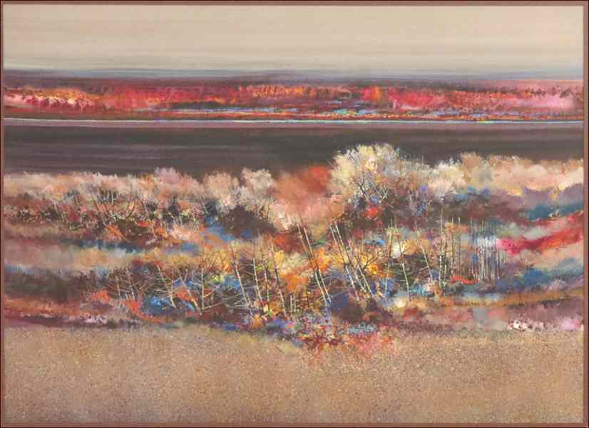 Appraisal: JOHN L MENDOZA TH CENTURY LANDSCAPE Mixed media signed lower