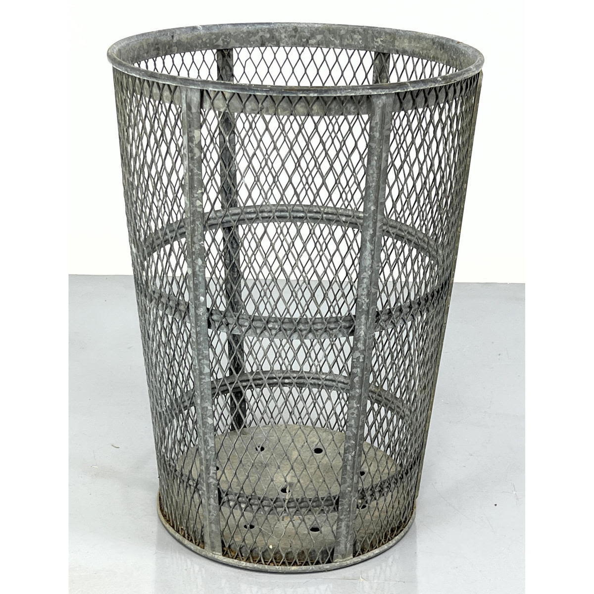 Appraisal: Vintage Wire Mesh Trash Can Waste Can Wheeling Corrugated Co