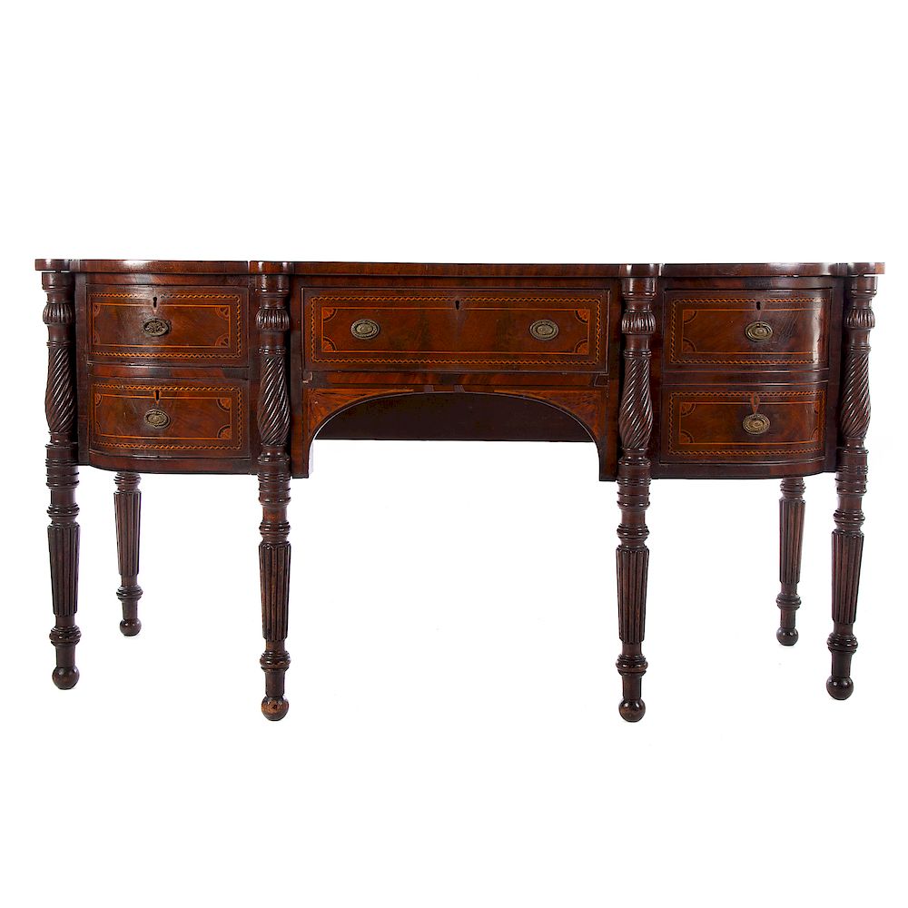 Appraisal: William IV Inlaid Mahogany Sideboard Circa shaped top with stringer