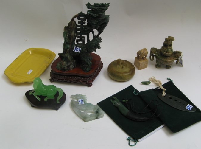 Appraisal: NINE ASSORTED JADE AND OTHER PIECES One is a carved