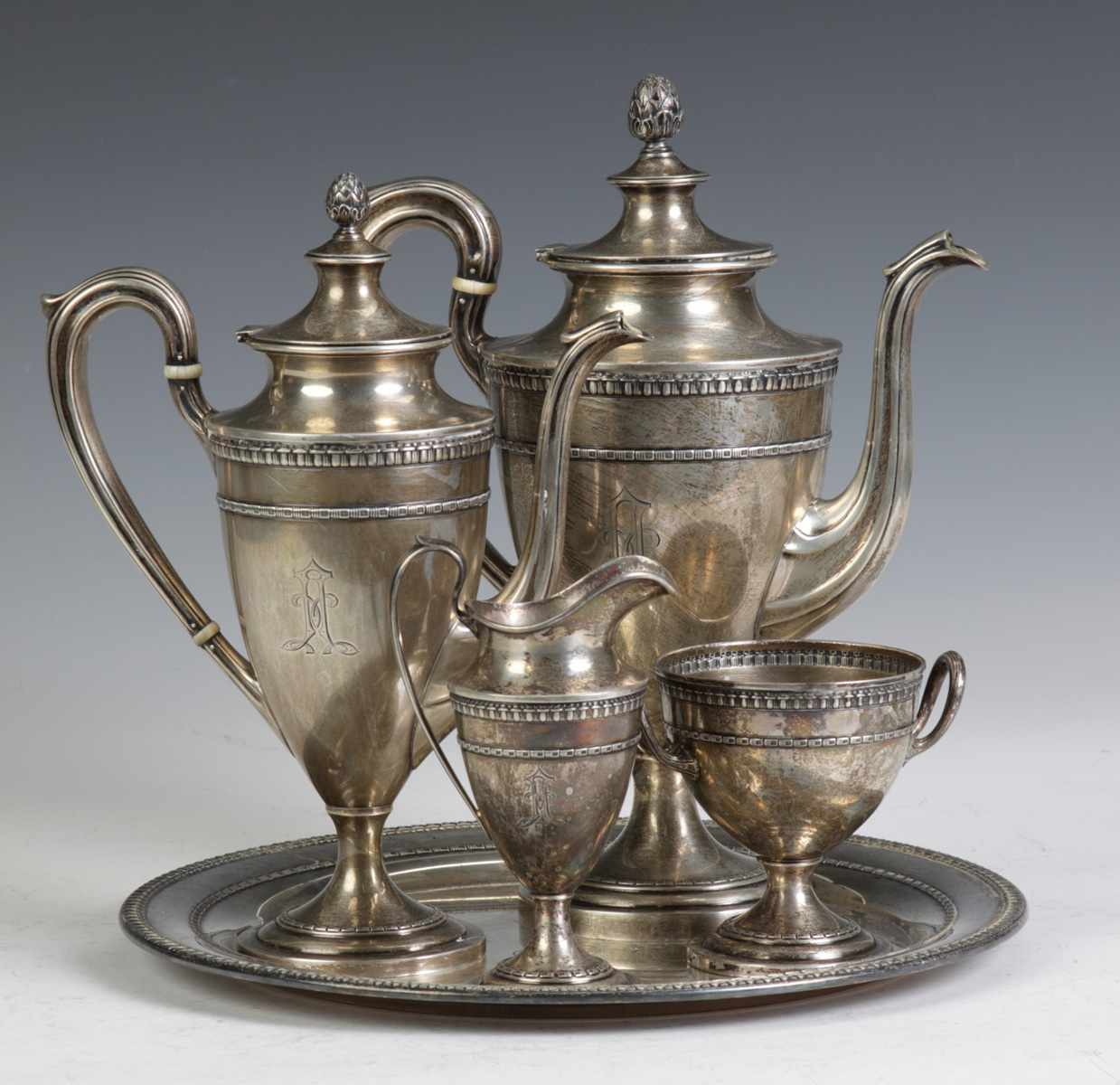 Appraisal: Dominick Haff Sterling Silver -Pc Tea Set w Tray Hardy