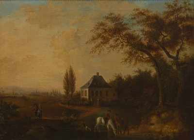 Appraisal: Continental School th Century Extensive country landscape with figures Oil