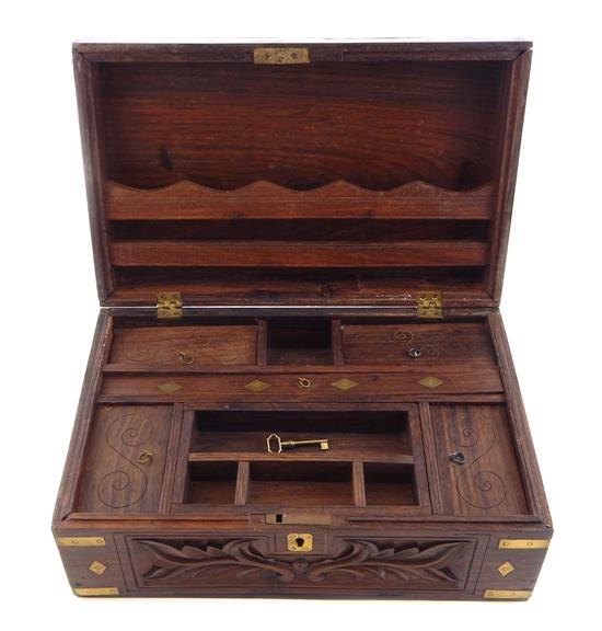 Appraisal: th C rosewood portable lap desk with brass inlay hinged