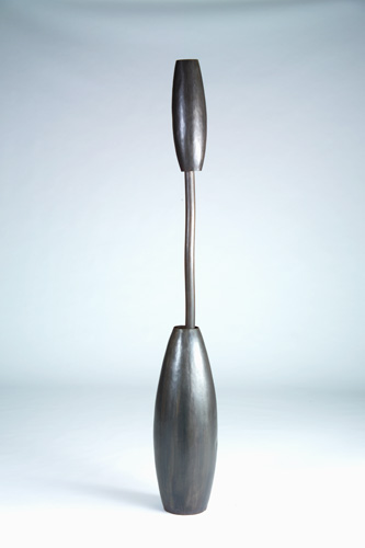 Appraisal: JONATHAN BONNER Inverted Tube sculpture of planished copper with charcoal