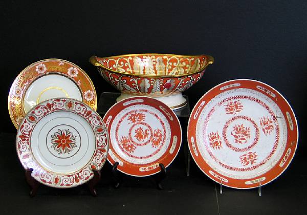 Appraisal: An assembled grouping of English porcelain decorated in orange chrome