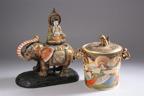 Appraisal: TWO PIECES JAPANESE SATSUMA Bodhisattva on elephant back jar and