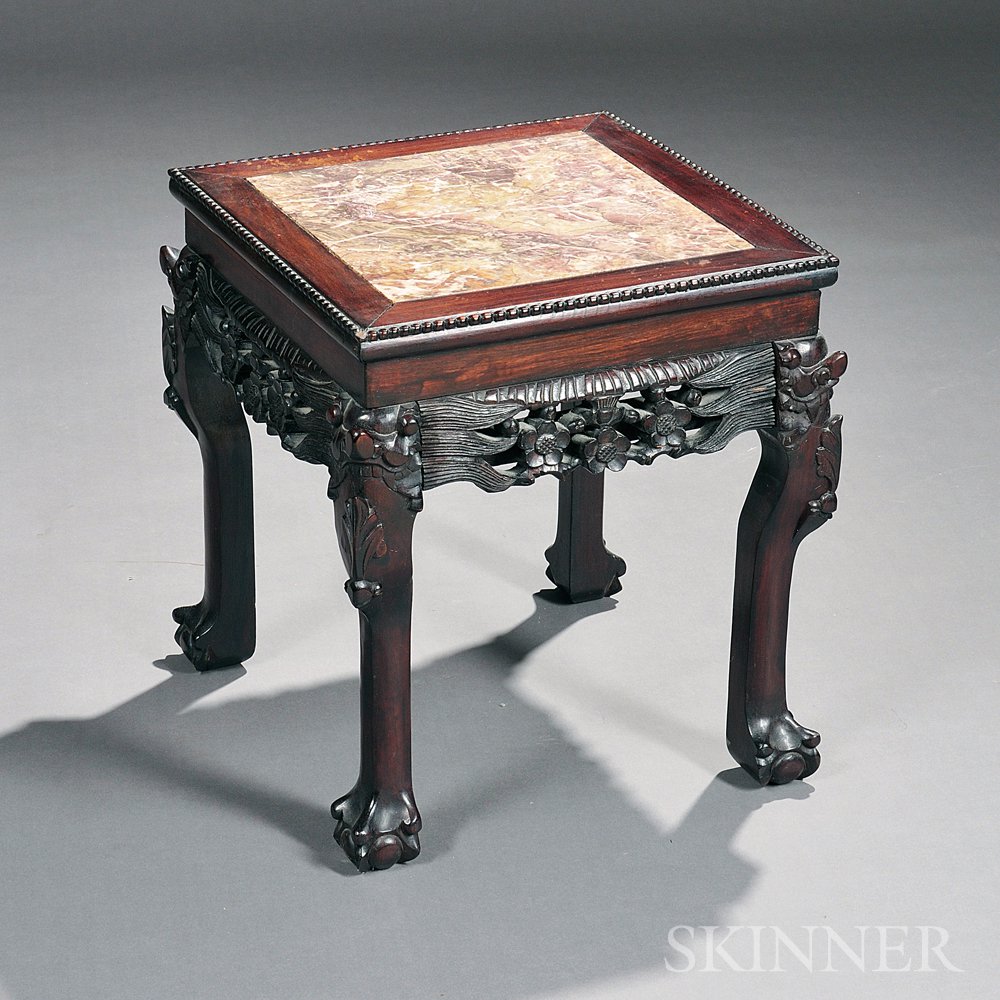 Appraisal: Marble-top Hardwood Stool China late th early th century rose-colored