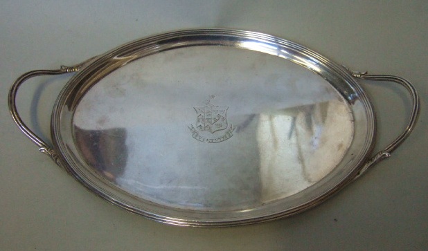 Appraisal: A George III silver twin handled oval dish the centre