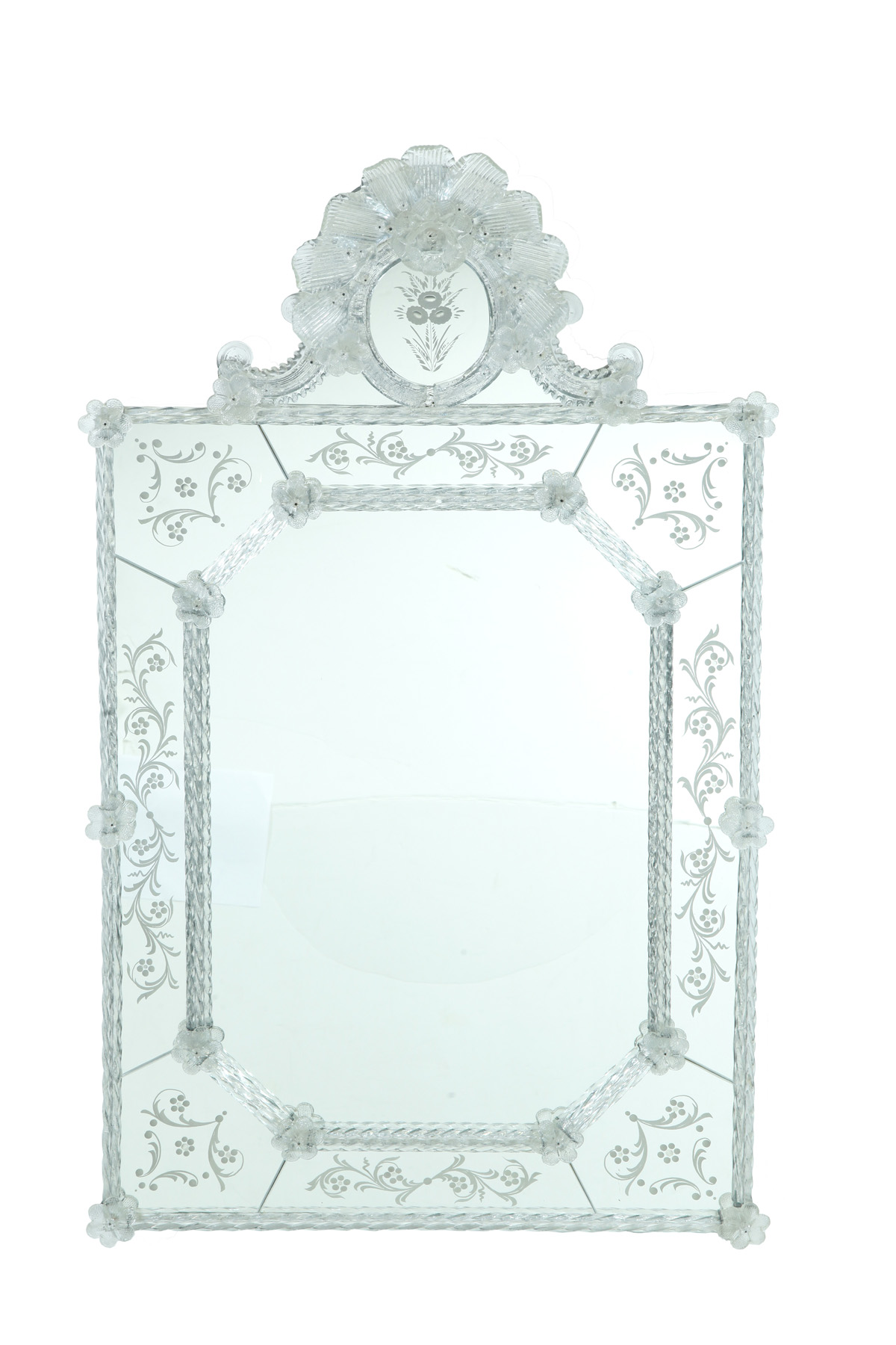 Appraisal: VENETIAN GLASS MIRROR American or European th century Reverse etched