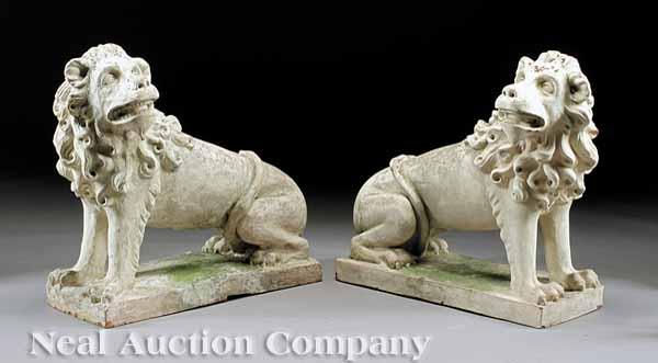 Appraisal: A Pair of Antique French Terracotta Lions each guardian figure