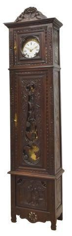 Appraisal: French Provincial carved oak tall case clock Albert Gillet Auray