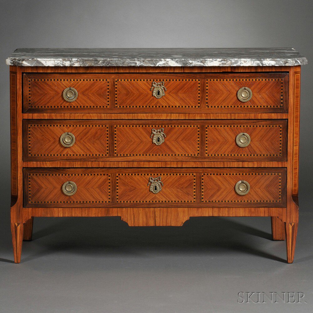 Appraisal: Baltic Louis XVI-style Tulipwood- and Kingwood-inlaid Marble-top Commode th century