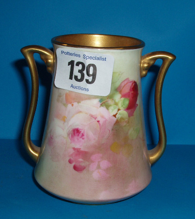 Appraisal: A Handpainted Two Handled Vase Decorated With Yellow and Pink