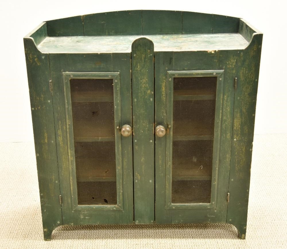 Appraisal: Green paint decorated pie safe mid th c with two