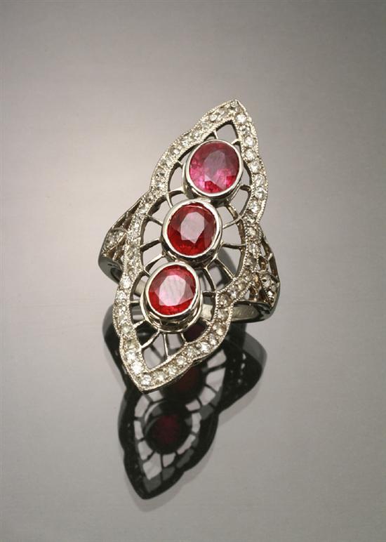 Appraisal: Platinum Ruby and Diamond Dinner Ring Set with three oval