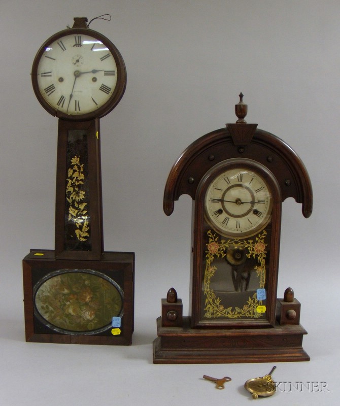 Appraisal: Two Mahogany Clocks including a shelf clock teardrop form with