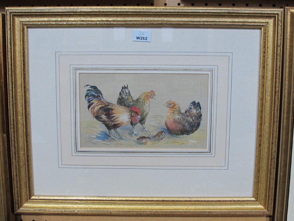 Appraisal: MAGGIE SCOTT Watercolour on linen 'Hen Studies' signed recto and