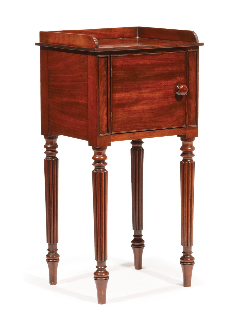 Appraisal: Regency Mahogany Bedside Commode early th c reeded galleried top