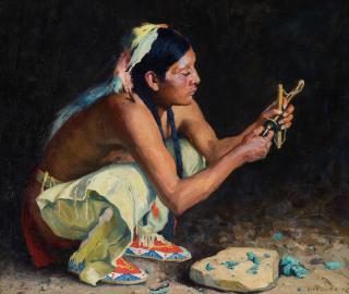 Appraisal: Eanger Irving Couse - The Turquoise Bead Driller circa oil